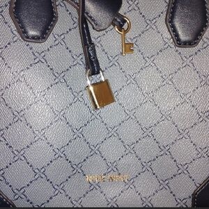 Nine West Black and Gray Satchel with Gold Accents